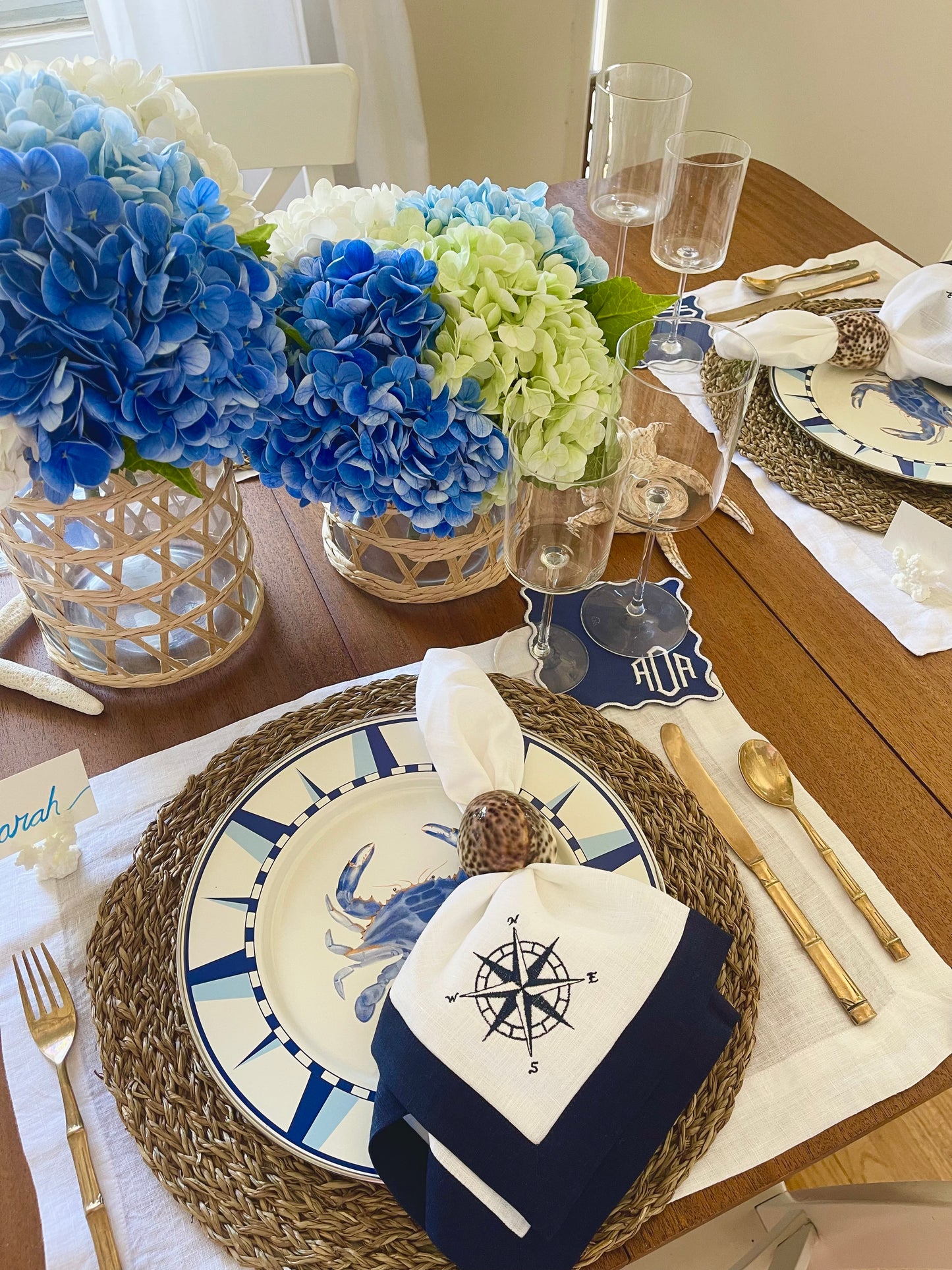 Linen Navy Trim Dinner Napkins