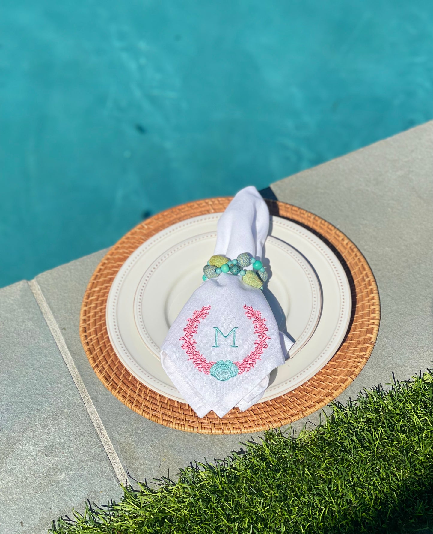 Coral Shell Monogram Luncheon Napkin