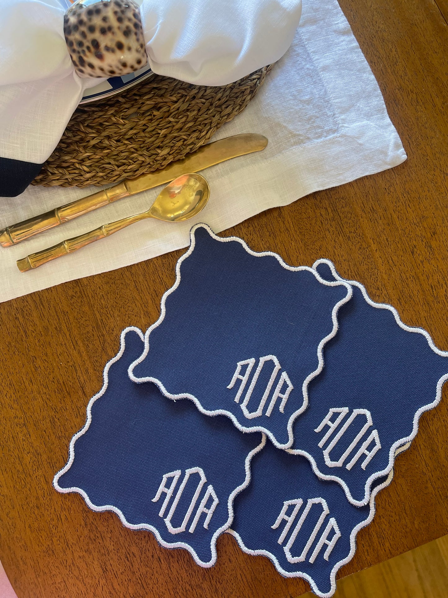 Scalloped Monogram Coasters/ Cocktail Napkins