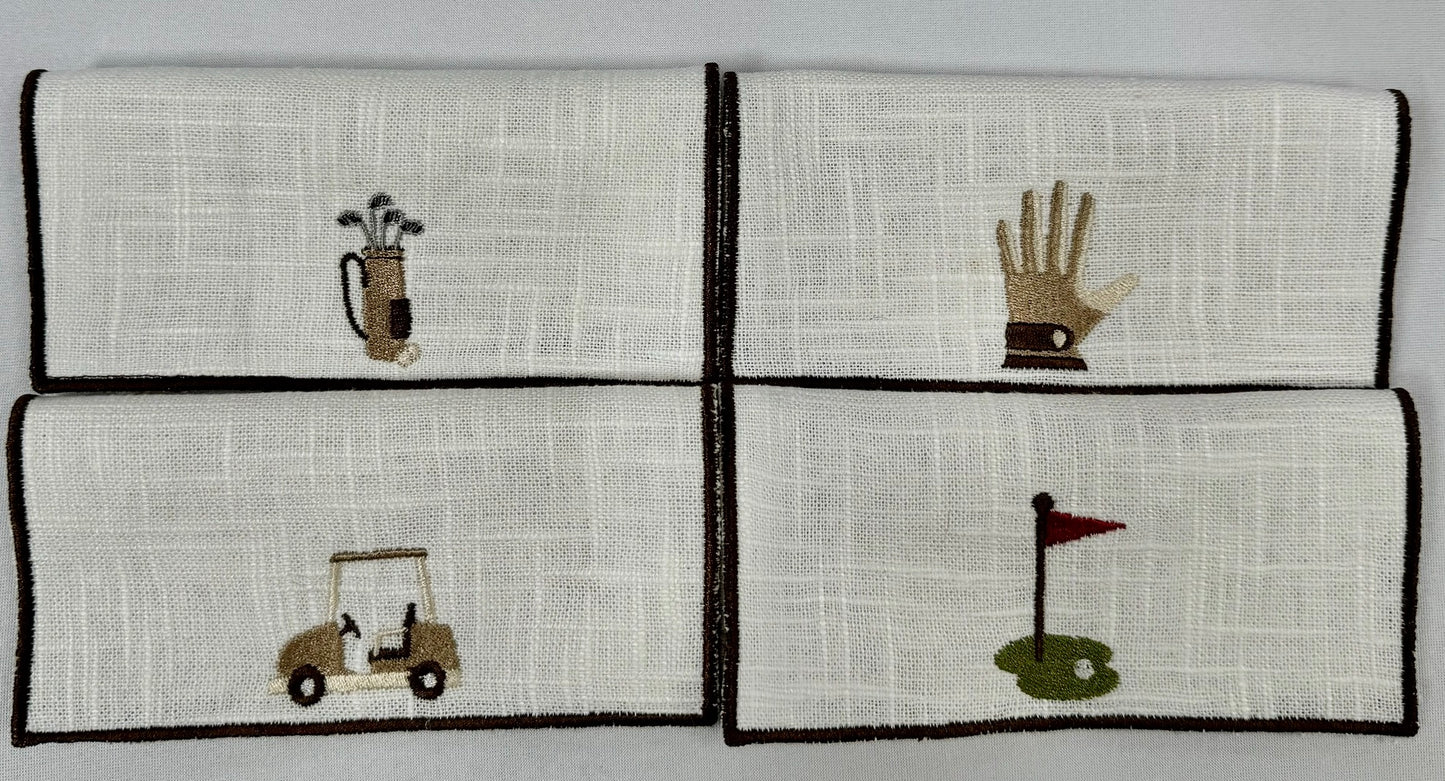 100% Italian Linen Golf Cocktail Napkin Set of 4