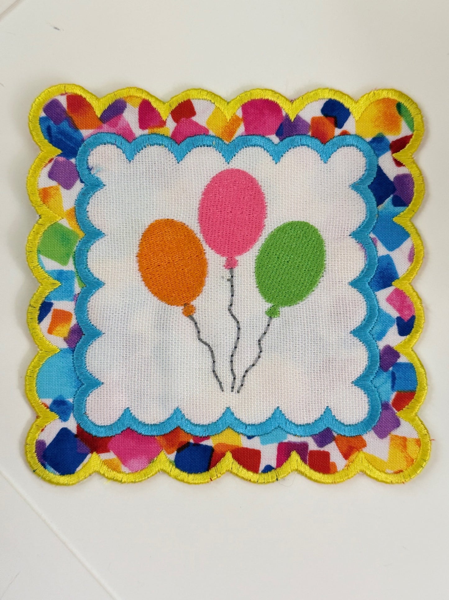 Birthday Balloons Embroidered Coasters (Set of 4)