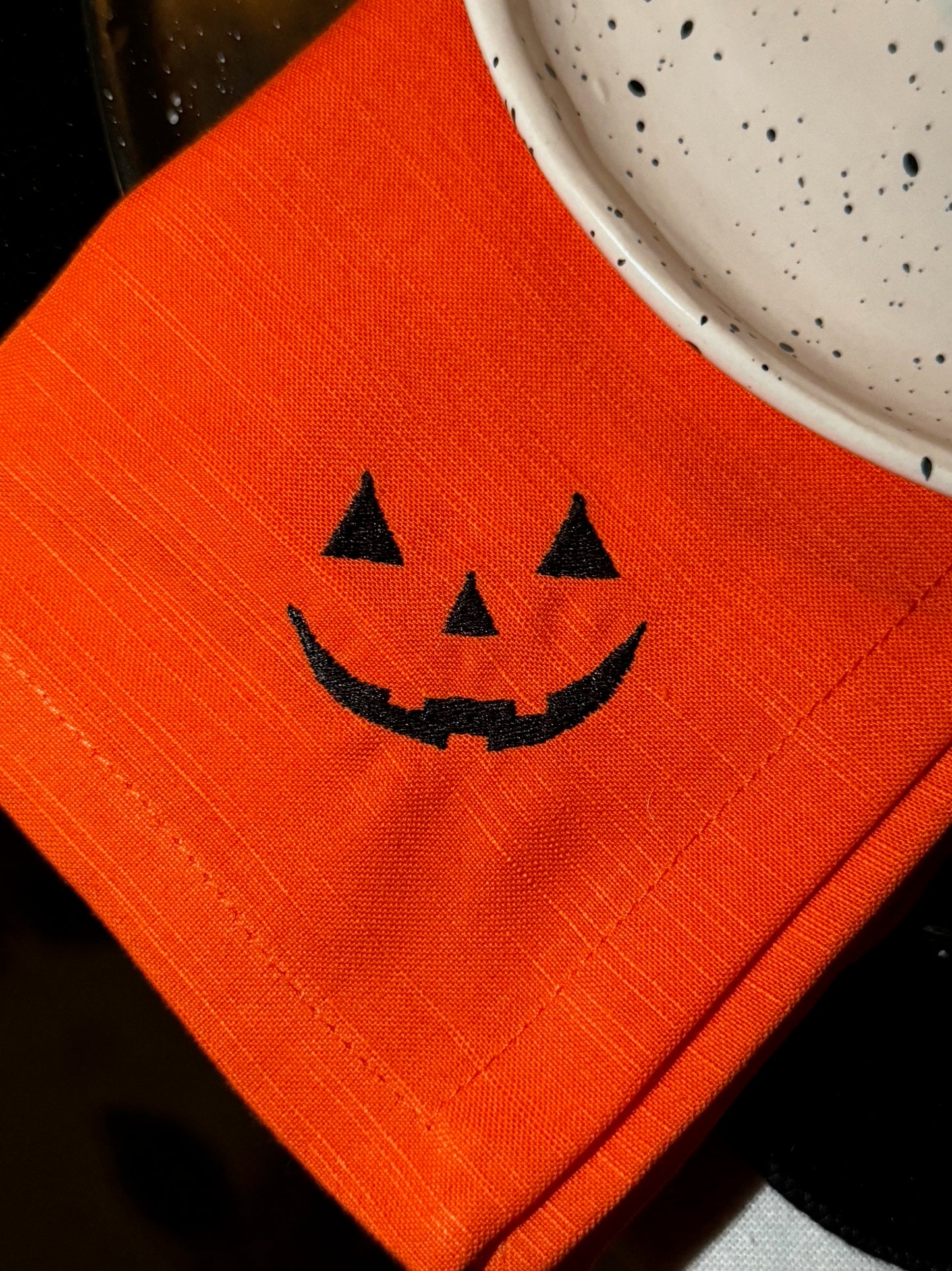 Jack-O'-Lantern Embroidered Dinner Napkin