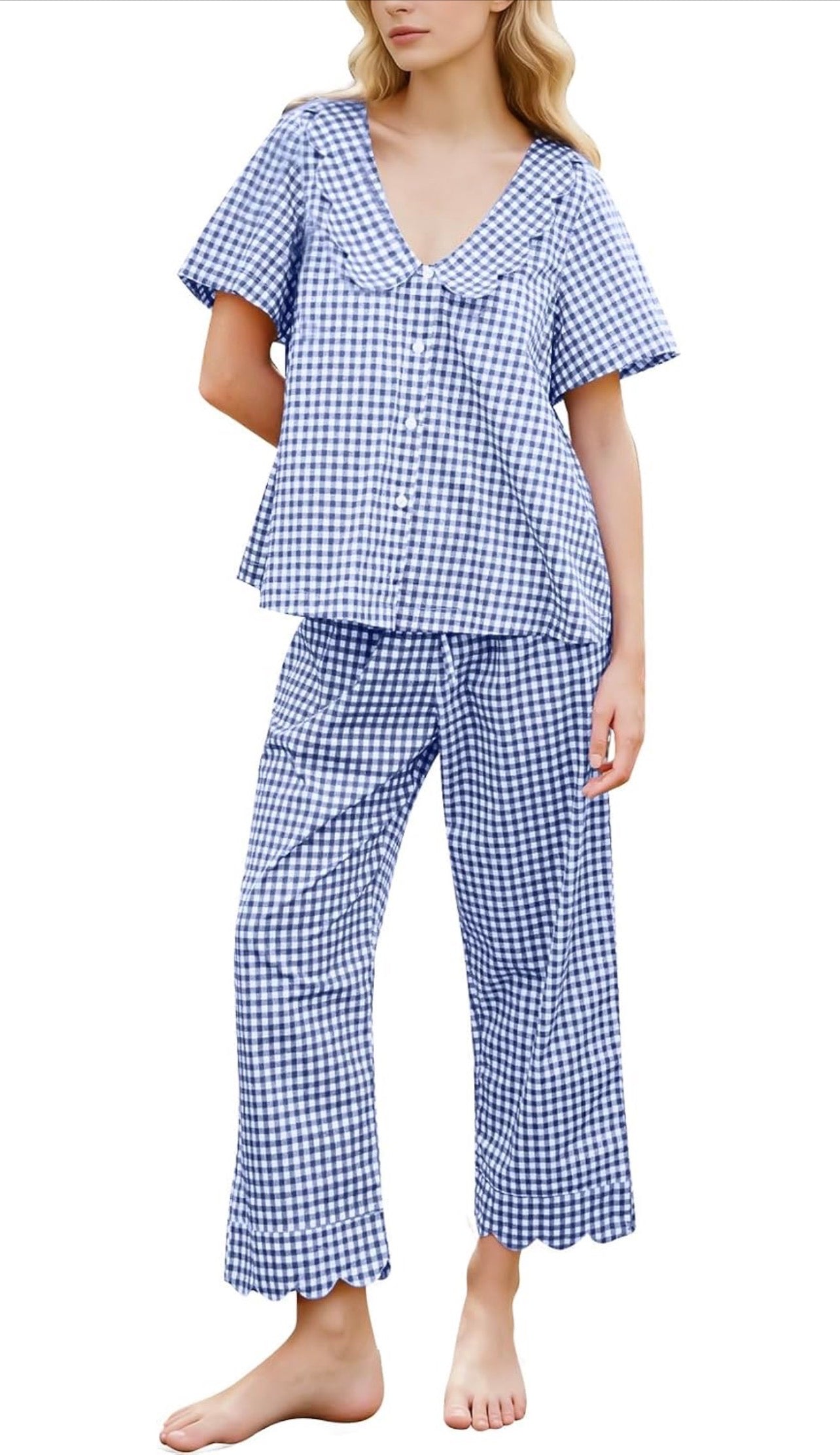 Gingham Scalloped Pajamas - Pants