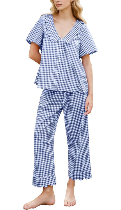 Gingham Scalloped Pajamas - Pants