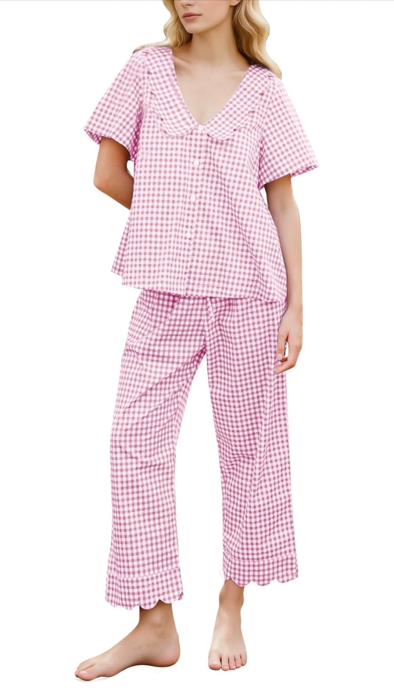 Gingham Scalloped Pajamas - Pants