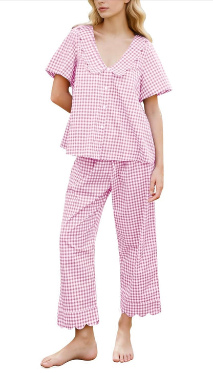 Gingham Scalloped Pajamas - Pants
