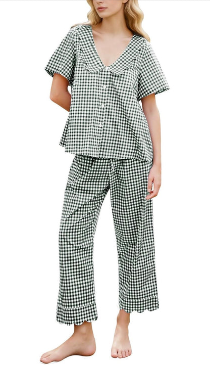 Gingham Scalloped Pajamas - Pants