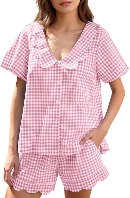 Gingham Scalloped Pajamas - Shorts