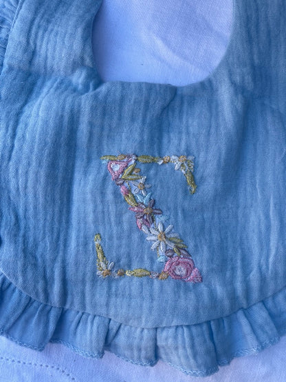 Floral Monogram Ruffle Baby Bib