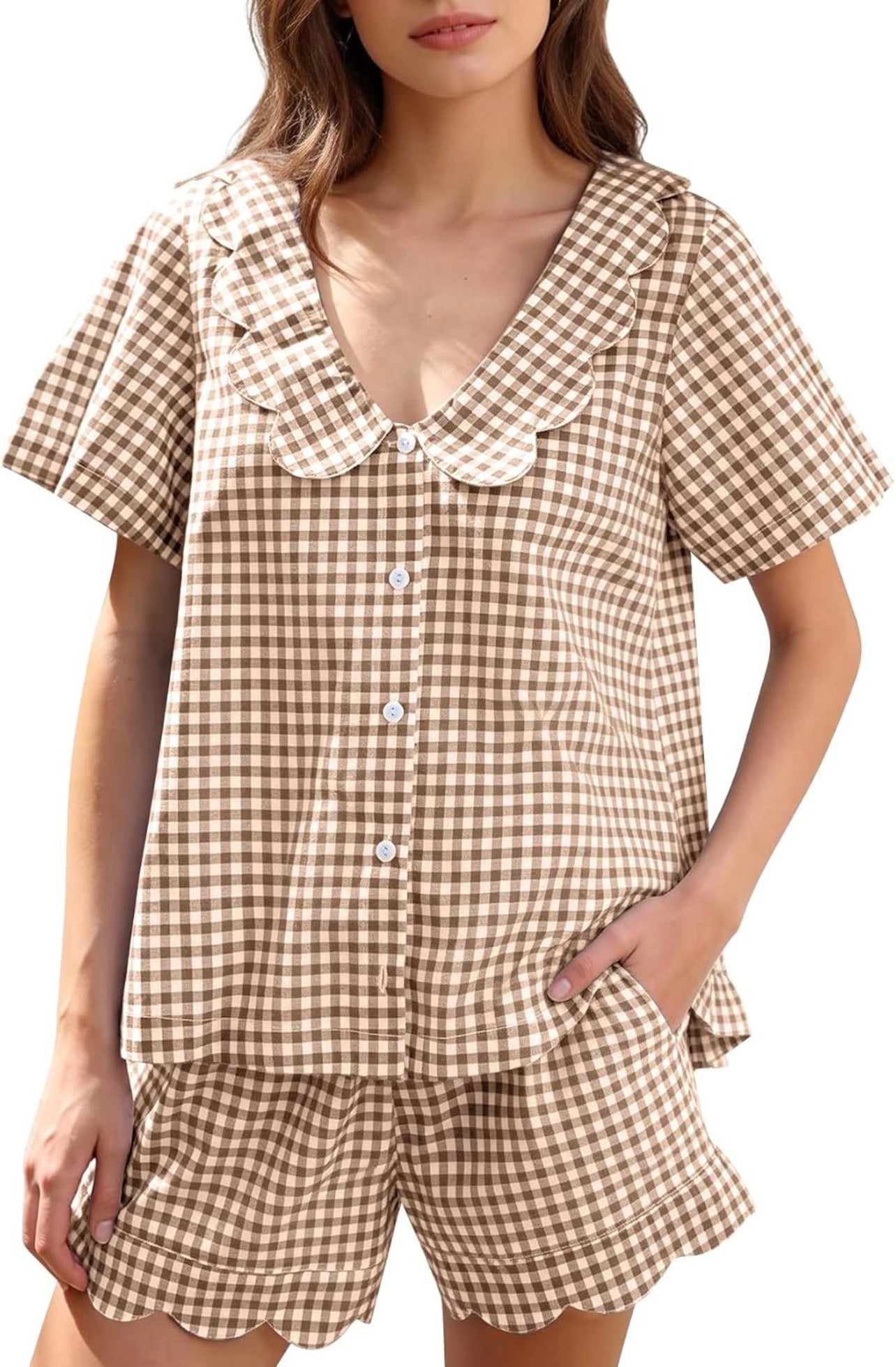 Gingham Scalloped Pajamas - Shorts