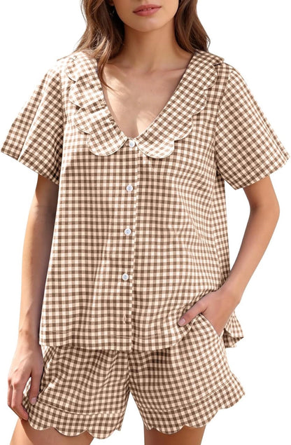 Gingham Scalloped Pajamas - Shorts