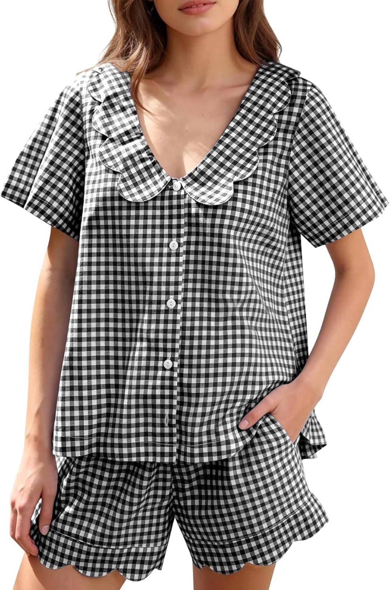 Gingham Scalloped Pajamas - Shorts