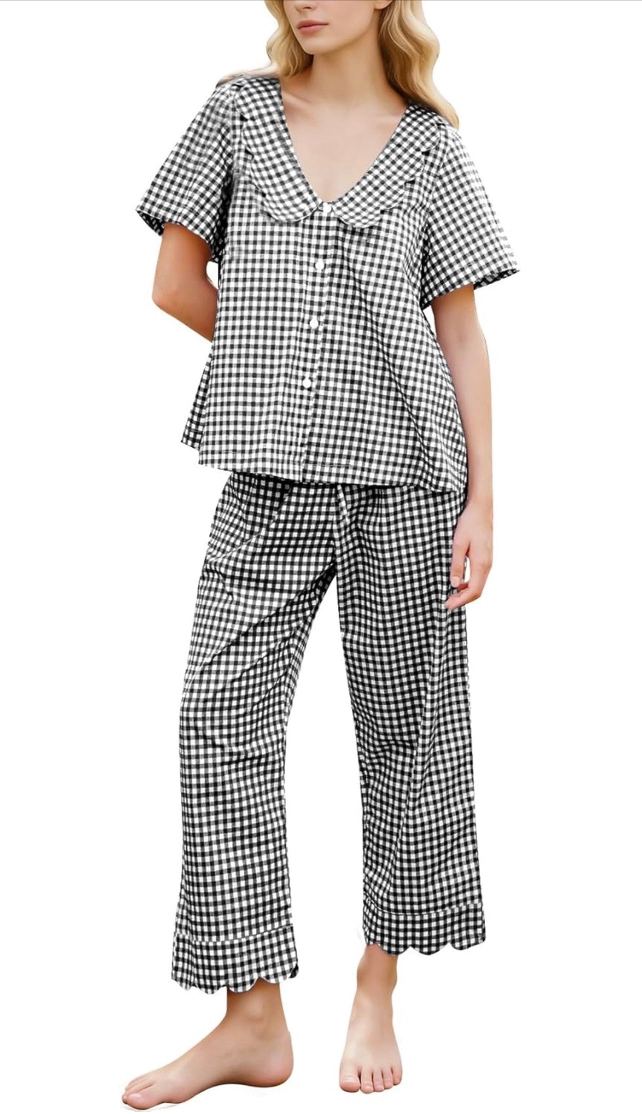 Gingham Scalloped Pajamas - Pants