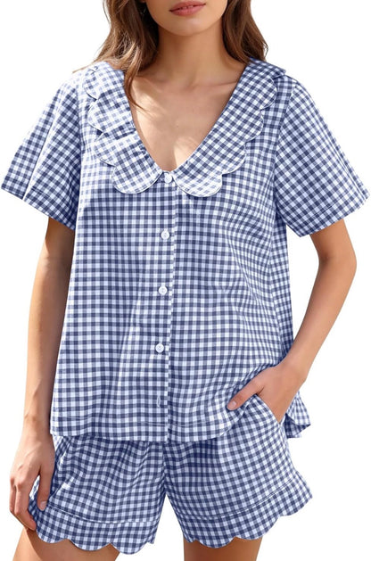 Gingham Scalloped Pajamas - Shorts
