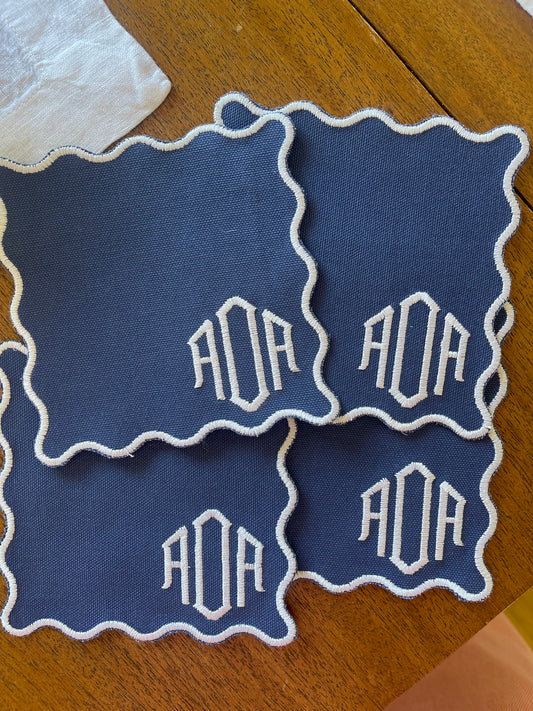 Scalloped Monogram Coasters/ Cocktail Napkins