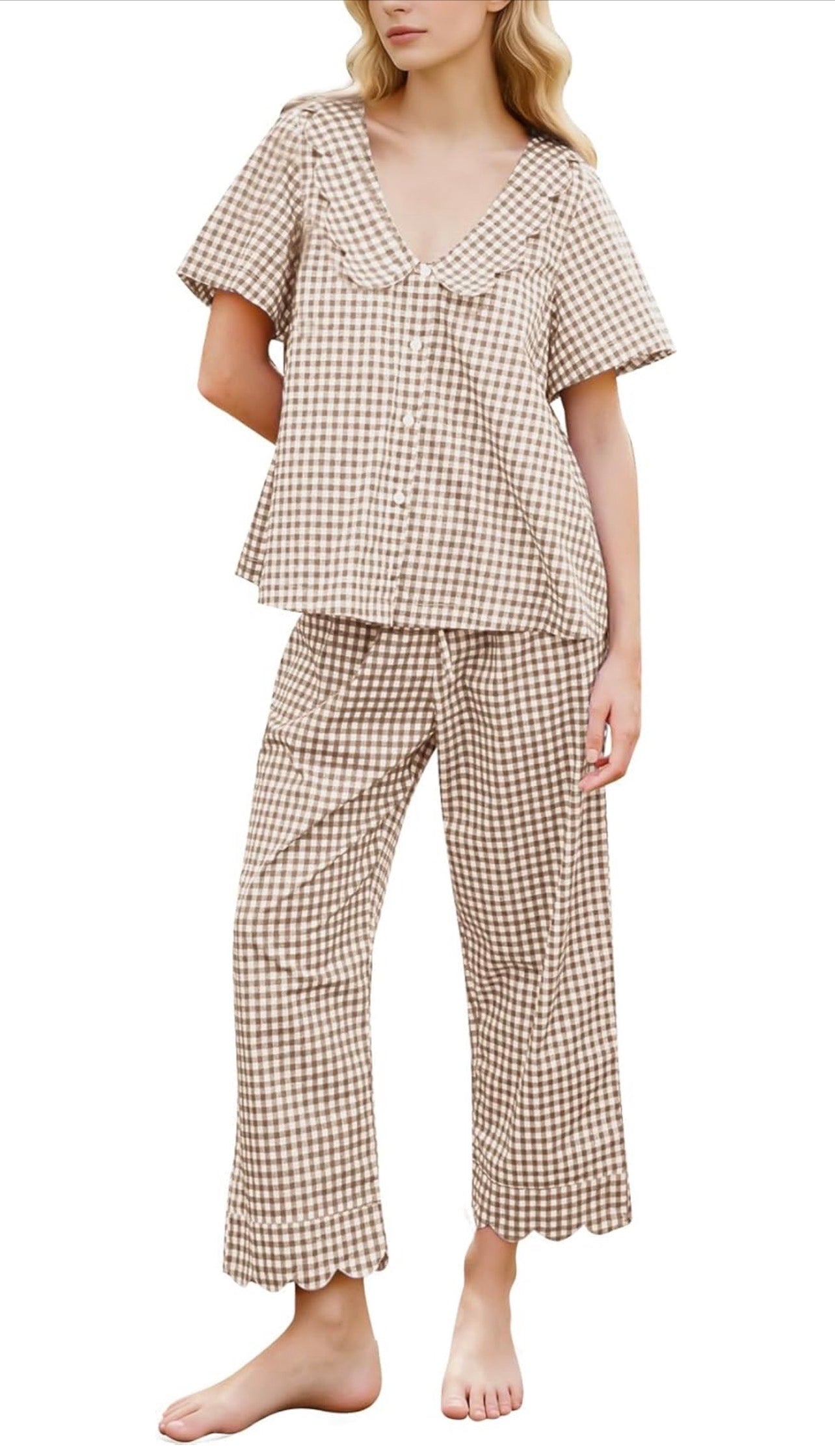 Gingham Scalloped Pajamas - Pants