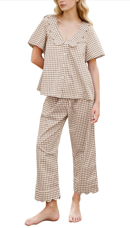 Gingham Scalloped Pajamas - Pants