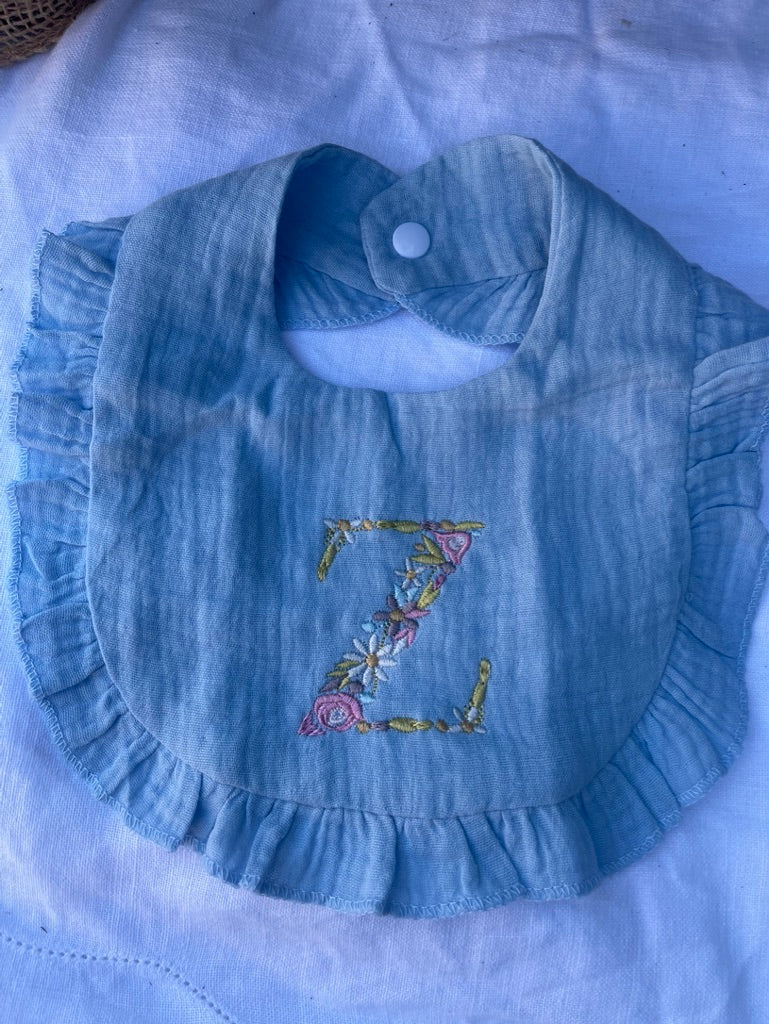 Floral Monogram Ruffle Baby Bib