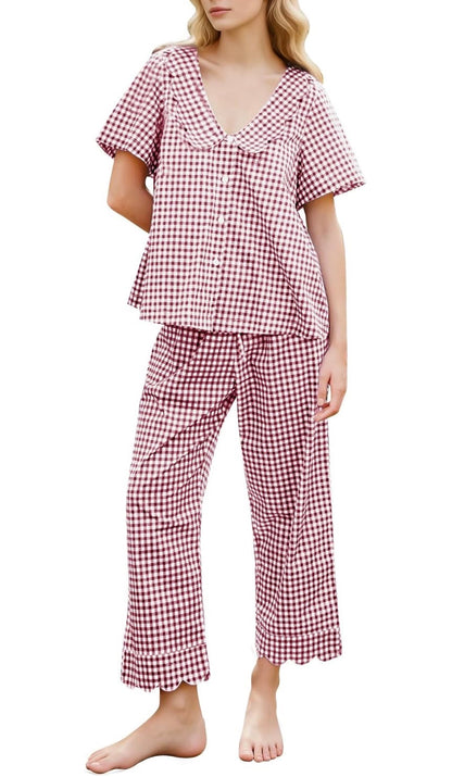 Gingham Scalloped Pajamas - Pants