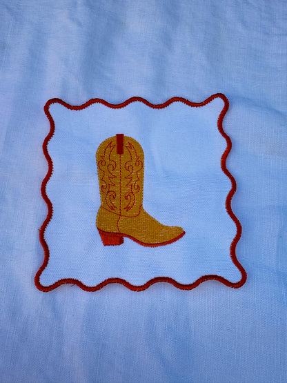 Scalloped Cowboy Boot Embroidered Cocktail Napkin (Set of 6)