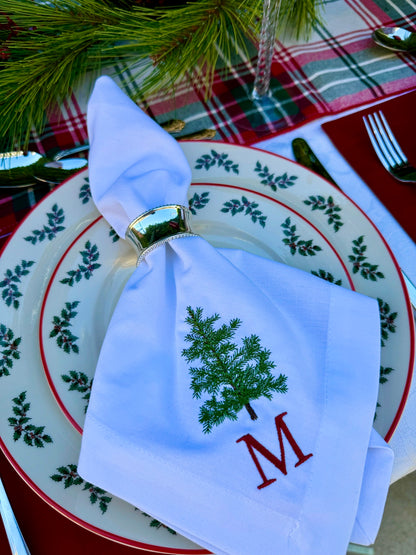 Monogrammed Christmas Tree Dinner Napkin