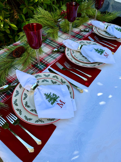 Monogrammed Christmas Tree Dinner Napkin