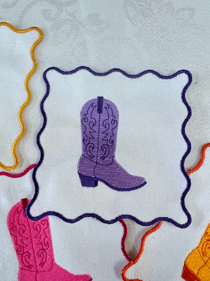 Scalloped Cowboy Boot Embroidered Cocktail Napkin (Set of 6)