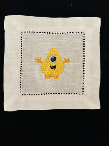 Yellow Monster Halloween Cocktail Napkin