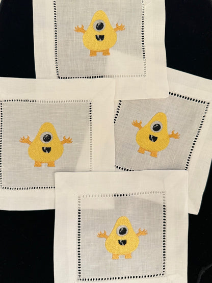 Yellow Monster Halloween Cocktail Napkin