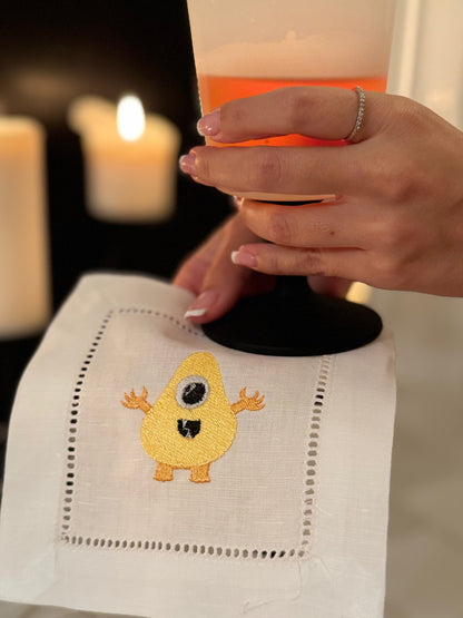 Yellow Monster Halloween Cocktail Napkin