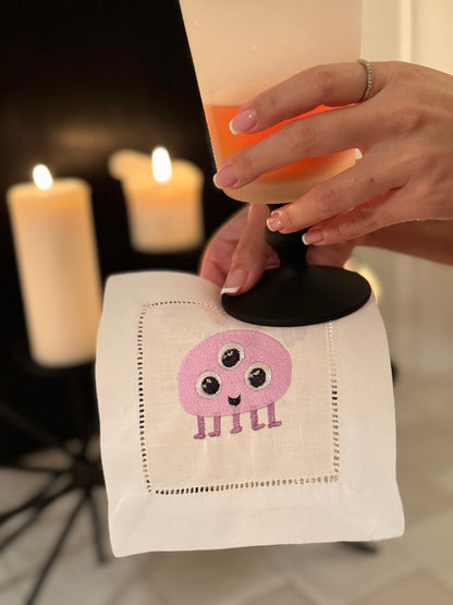 Pink Monster Halloween Cocktail Napkin