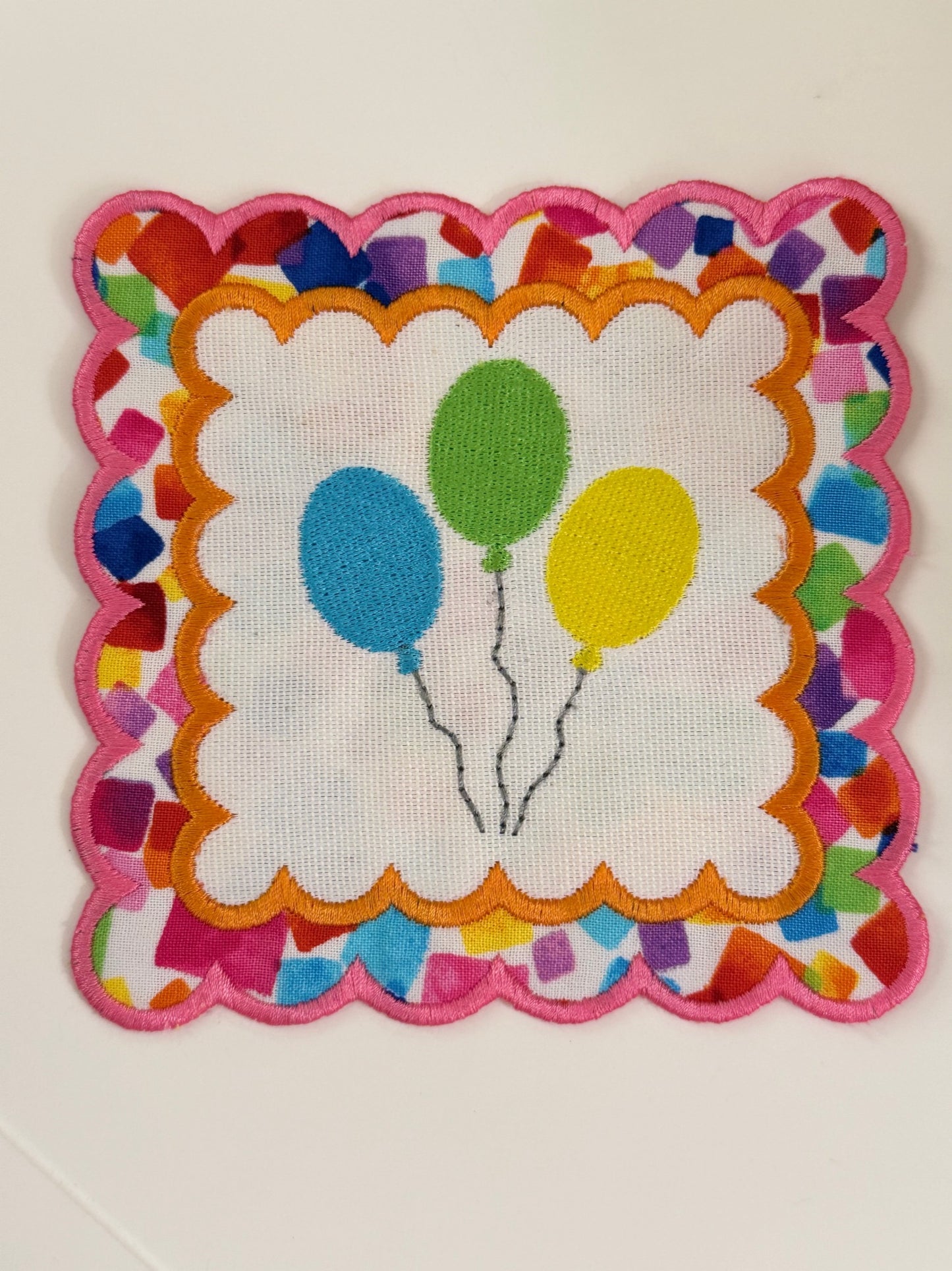 Birthday Balloons Embroidered Coasters (Set of 4)