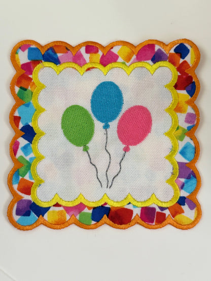 Birthday Balloons Embroidered Coasters (Set of 4)