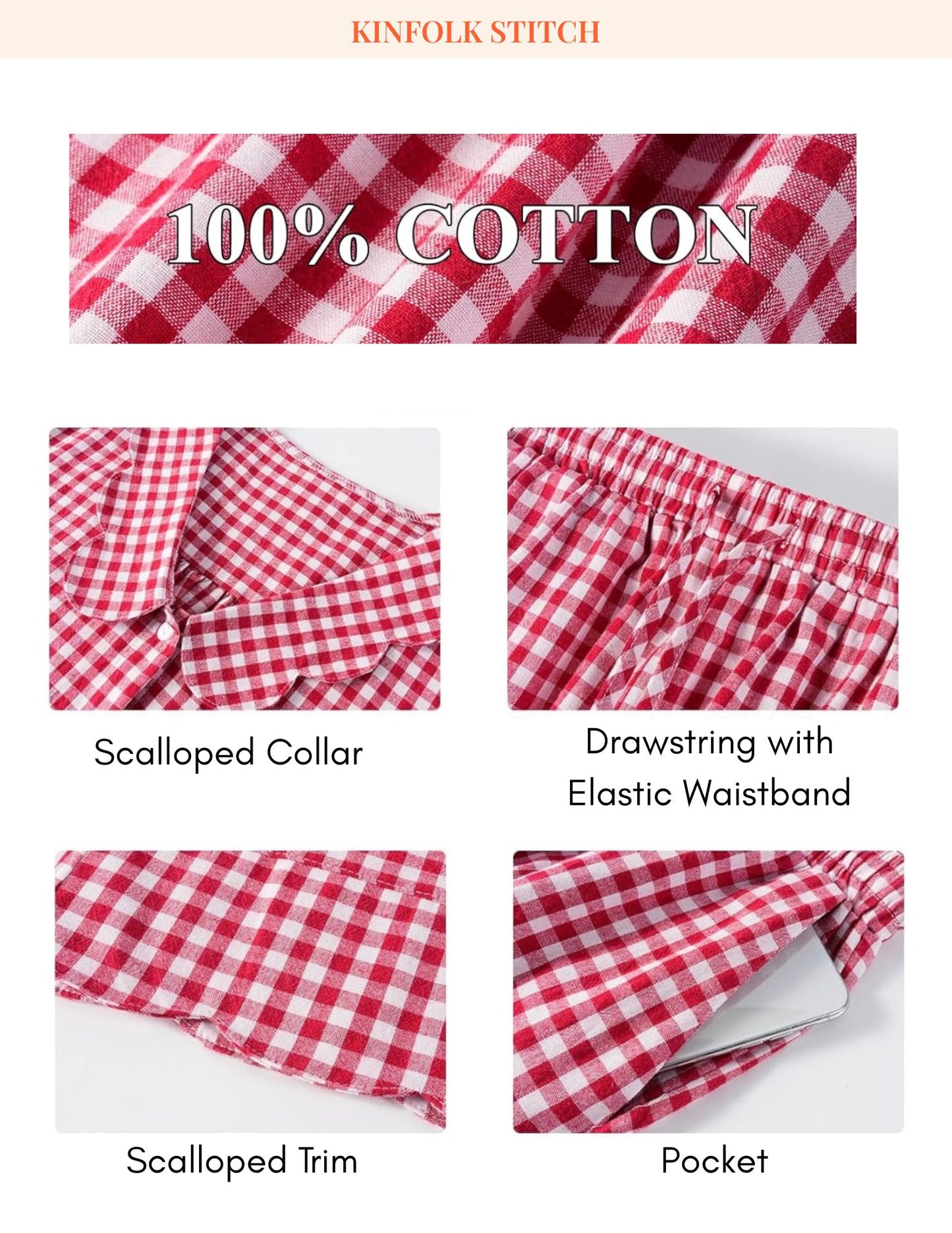 Gingham Scalloped Pajamas - Pants
