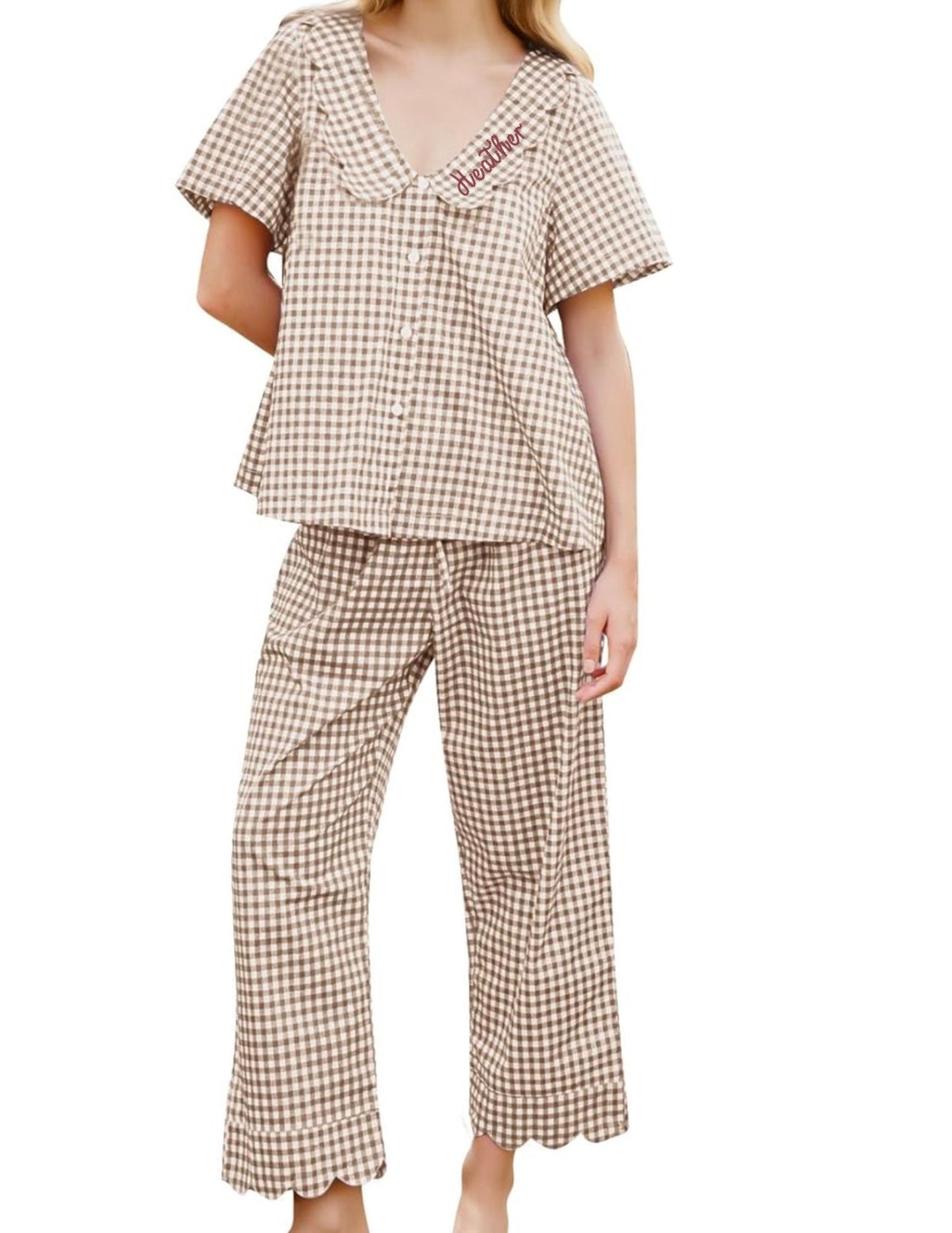 Gingham Scalloped Pajamas - Pants