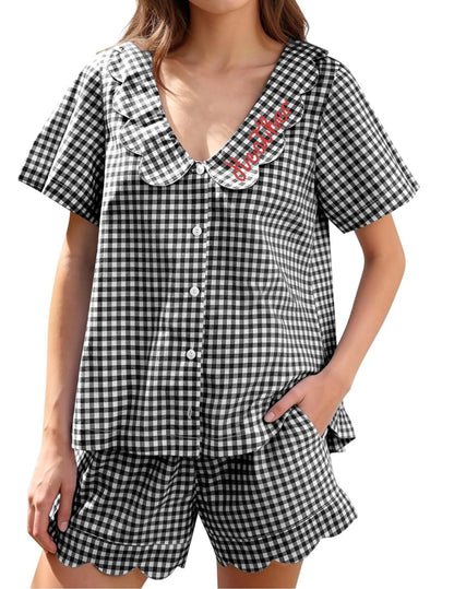 Gingham Scalloped Pajamas - Shorts