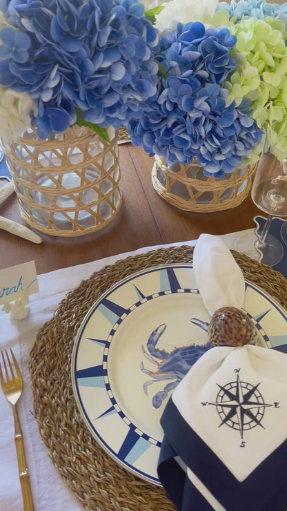 Linen Navy Trim Dinner Napkins